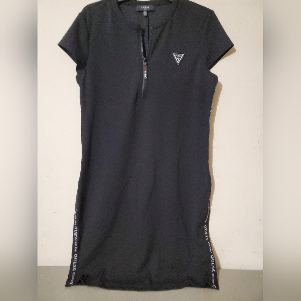 Y2K GUESS Black Logo Tape Quarter Zip Bodycon Scuba Mini Dress XL Athleisure - Picture 4 of 5